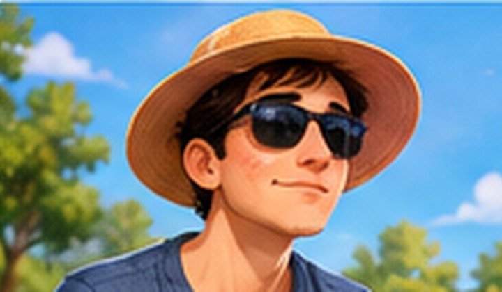 Ein Patient schützt seine Haut vor Sonne mit Hut und Sonnenbrille.