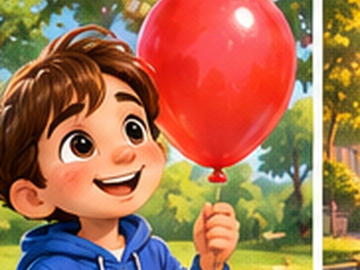 Jonas freut sich über den zurückgegebenen Ballon.