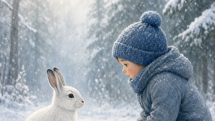 Paul beobachtet den Schneehasen ruhig und hält Abstand.